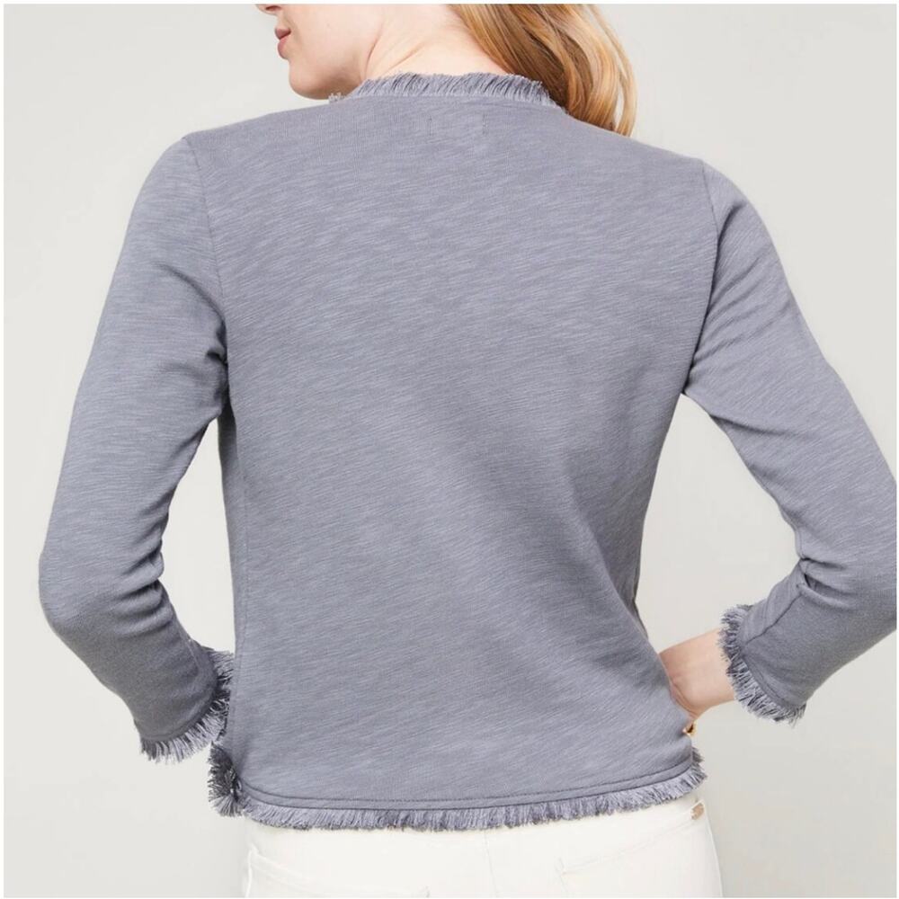 Spartina 449 Clara Convertible Cardigan Fringe Cotton Gray L - Picture 3 of 16